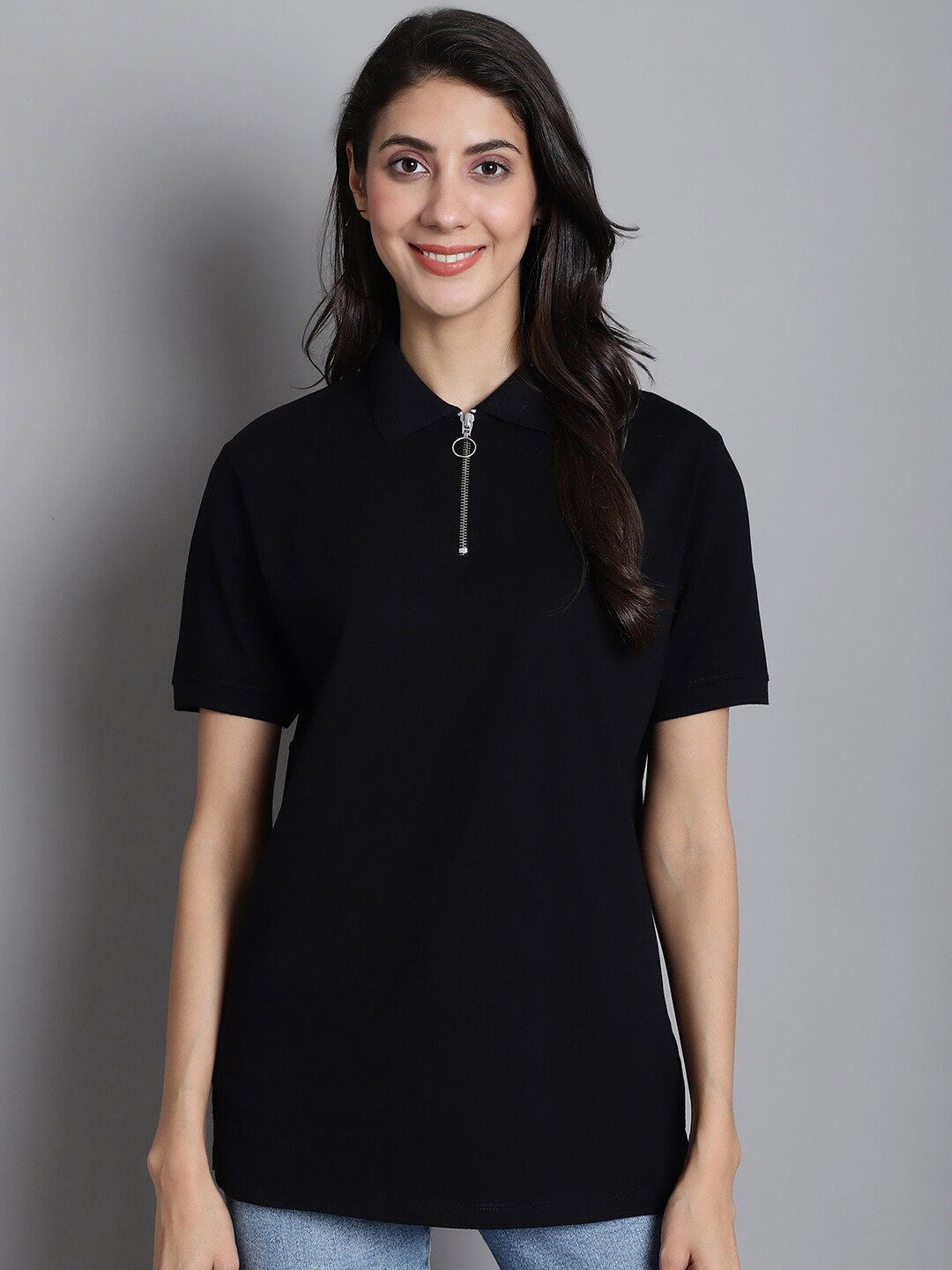

DOOR74 Polo Collar Cotton T-shirt, Black