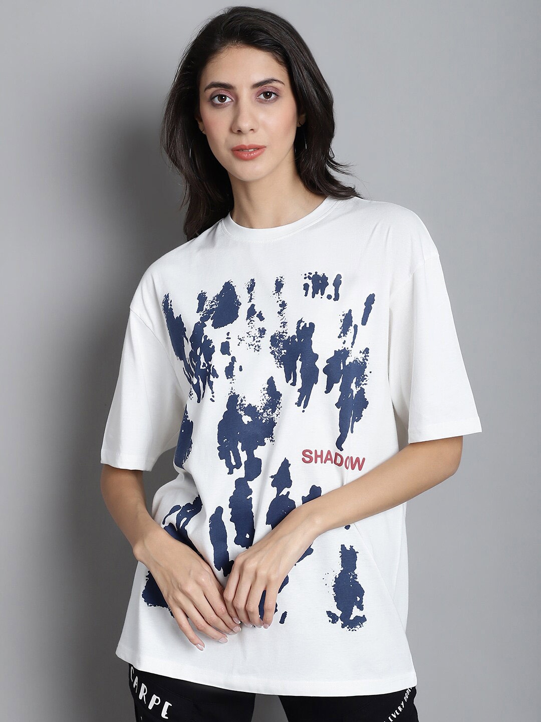 

DOOR74 Abstract Printed Drop-Shoulder Sleeves Oversized Cotton T-shirt, Off white