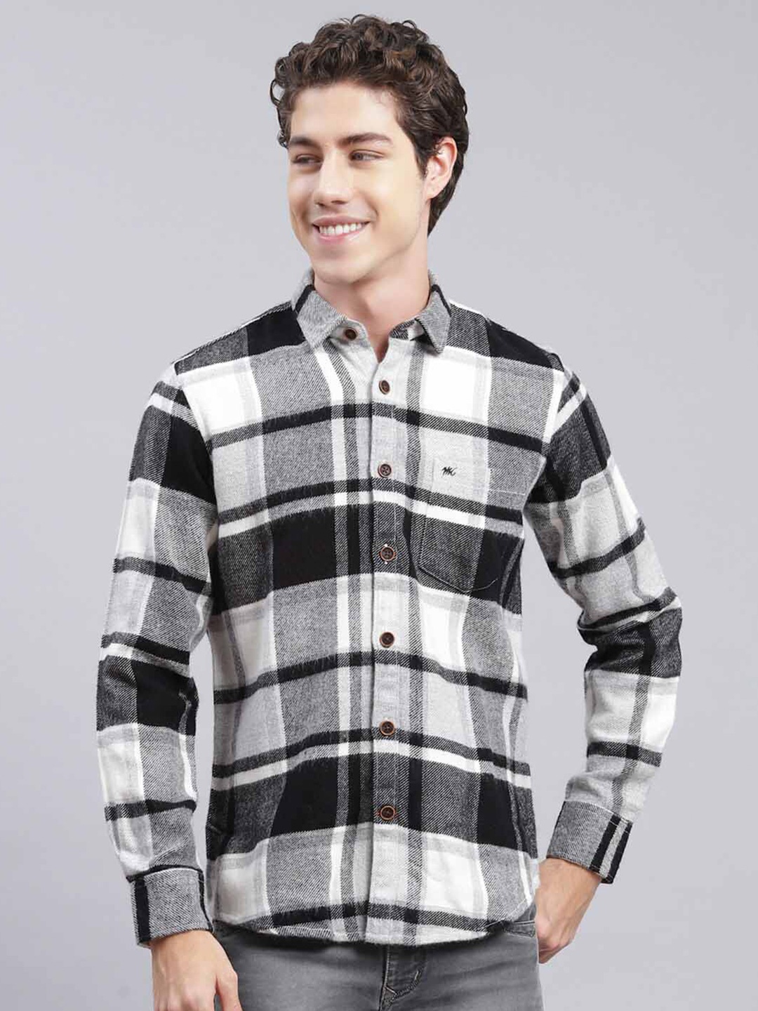 

Monte Carlo Men Classic Tartan Checked Casual Shirt, Black