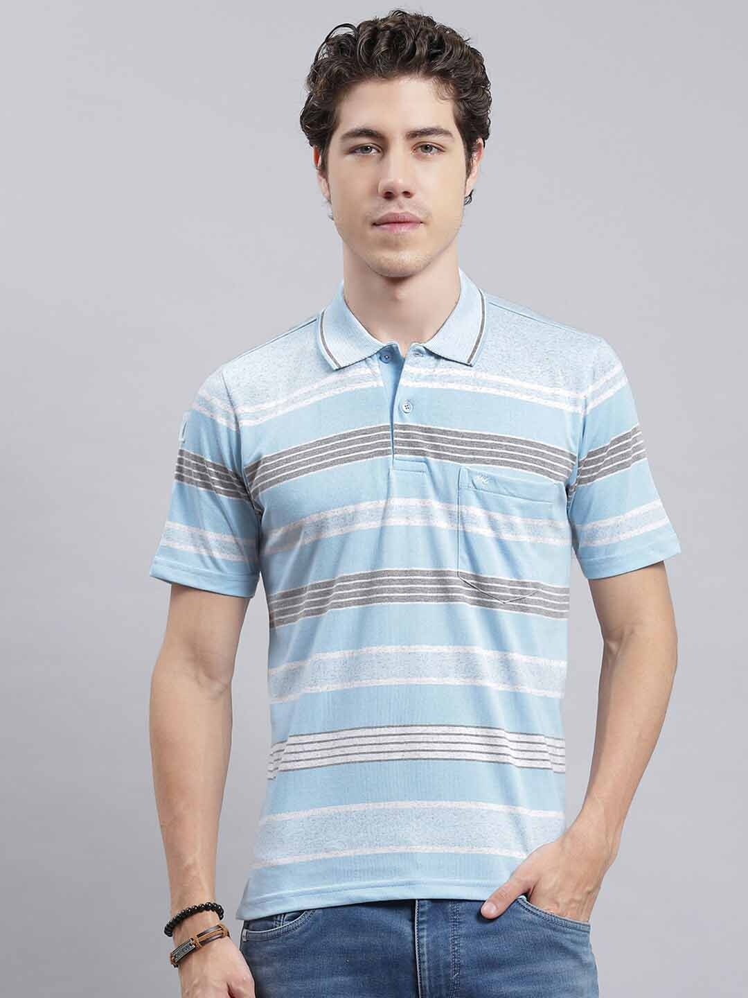

Monte Carlo Striped Polo Collar T-shirt, Blue