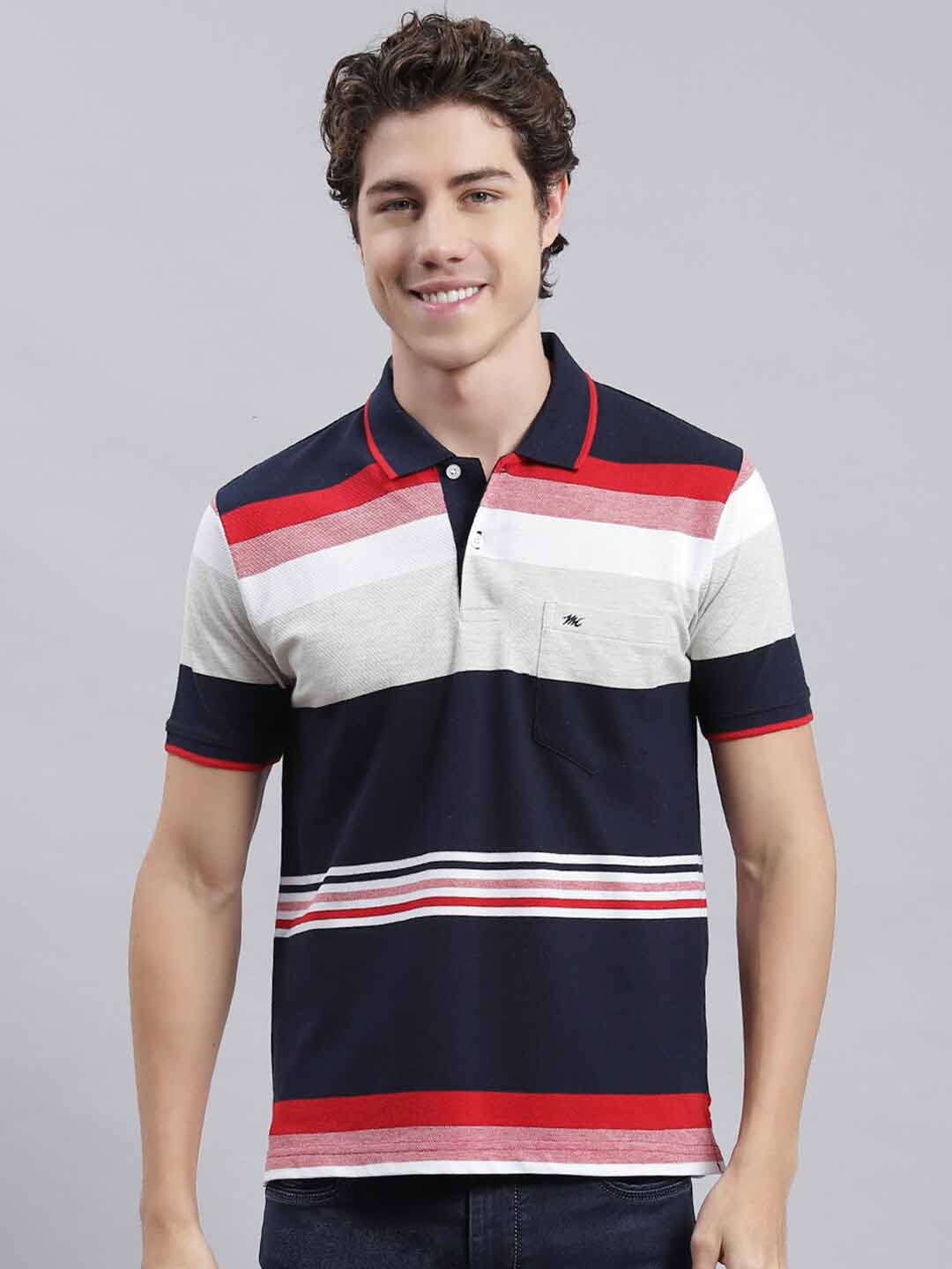 

Monte Carlo Striped Polo Collar T-Shirt, Navy blue