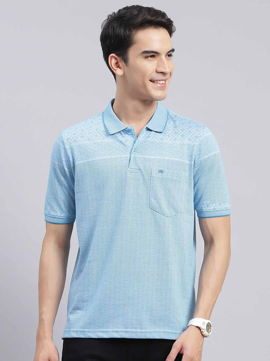 

Monte Carlo Striped Polo Collar T-Shirt, Blue