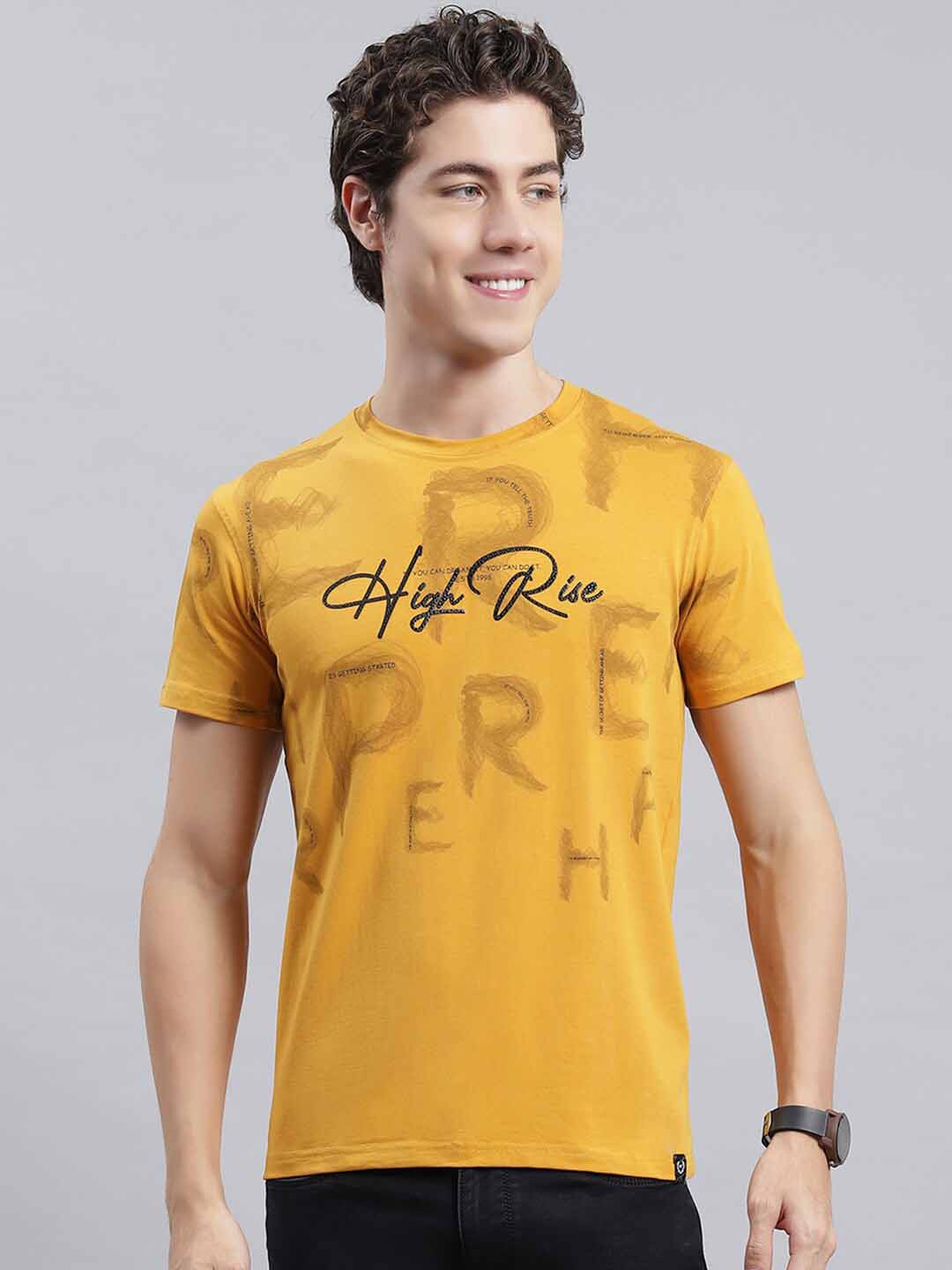

Monte Carlo Typography Printed Casual T-Shirt, Mustard