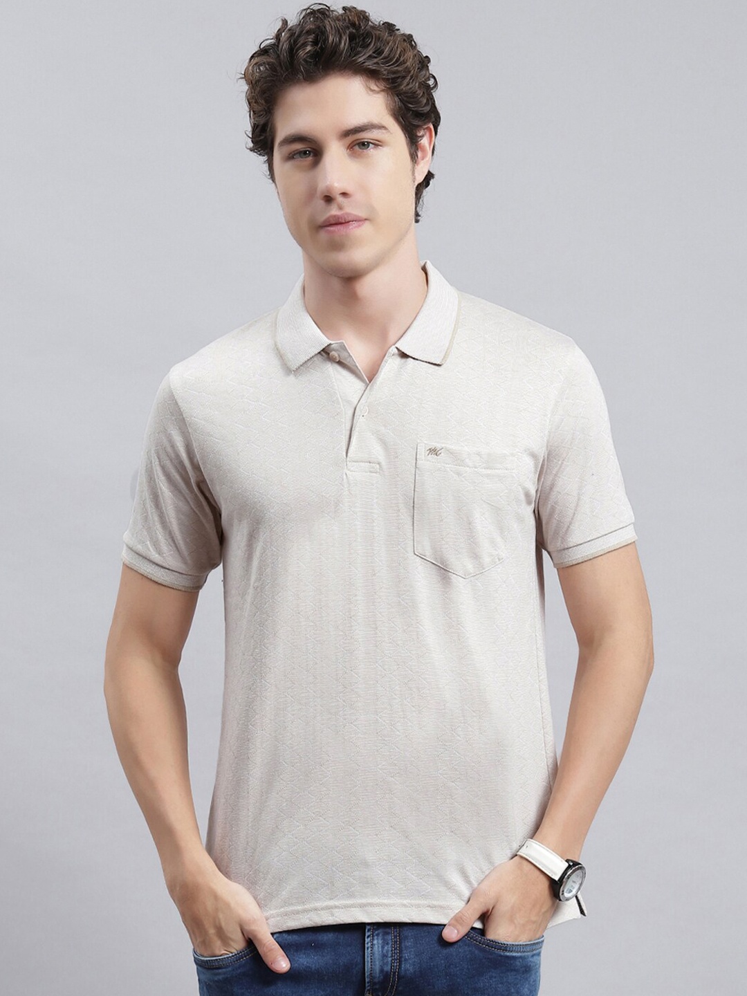 

Monte Carlo Self Design Polo Collar Regular Fit Cotton Casual T-Shirt, Khaki