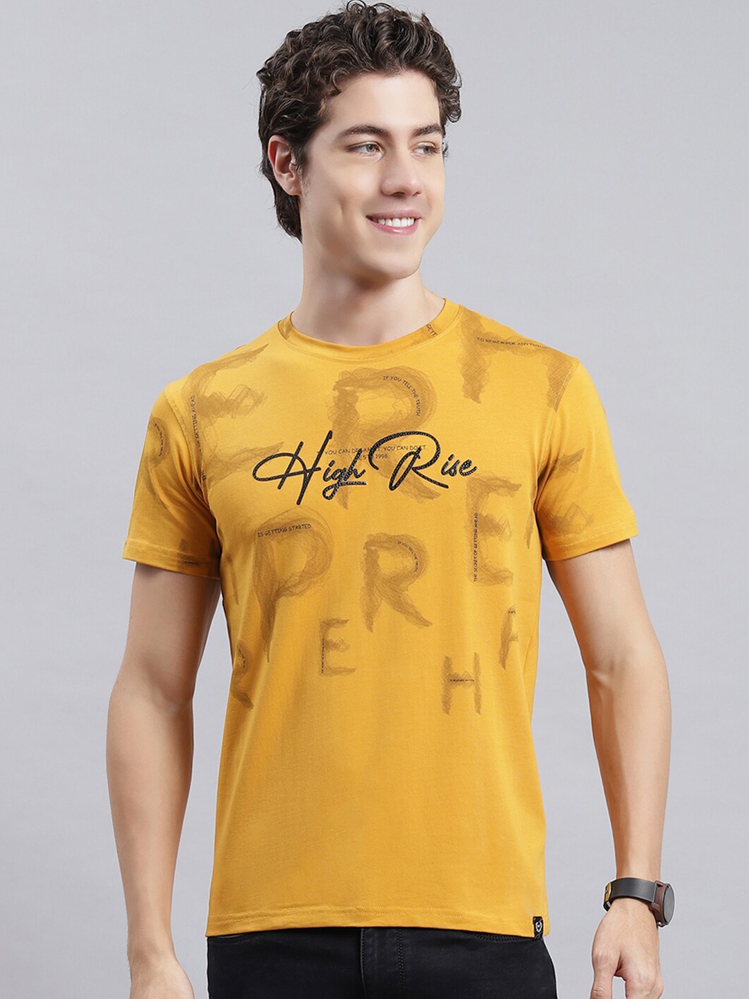 

Monte Carlo Typography Printed Round Neck T-shirt, Mustard