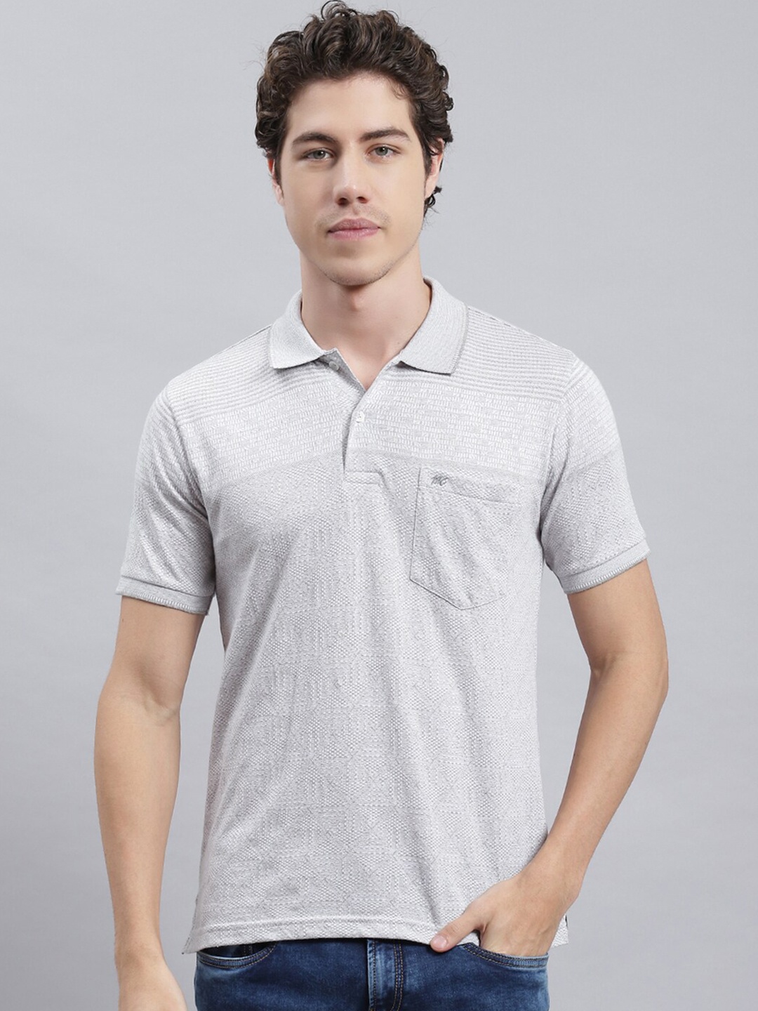 

Monte Carlo Self Design Polo Collar Regular Fit Casual T-shirt, Grey