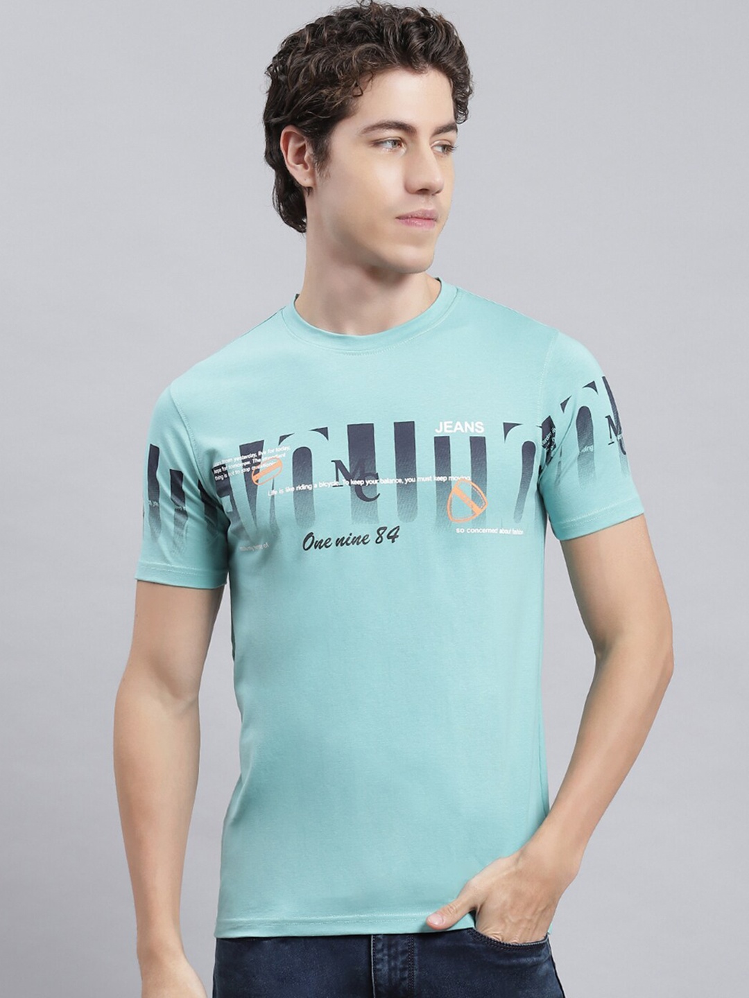 

Monte Carlo Typography Printed Casual T-shirt, Turquoise blue