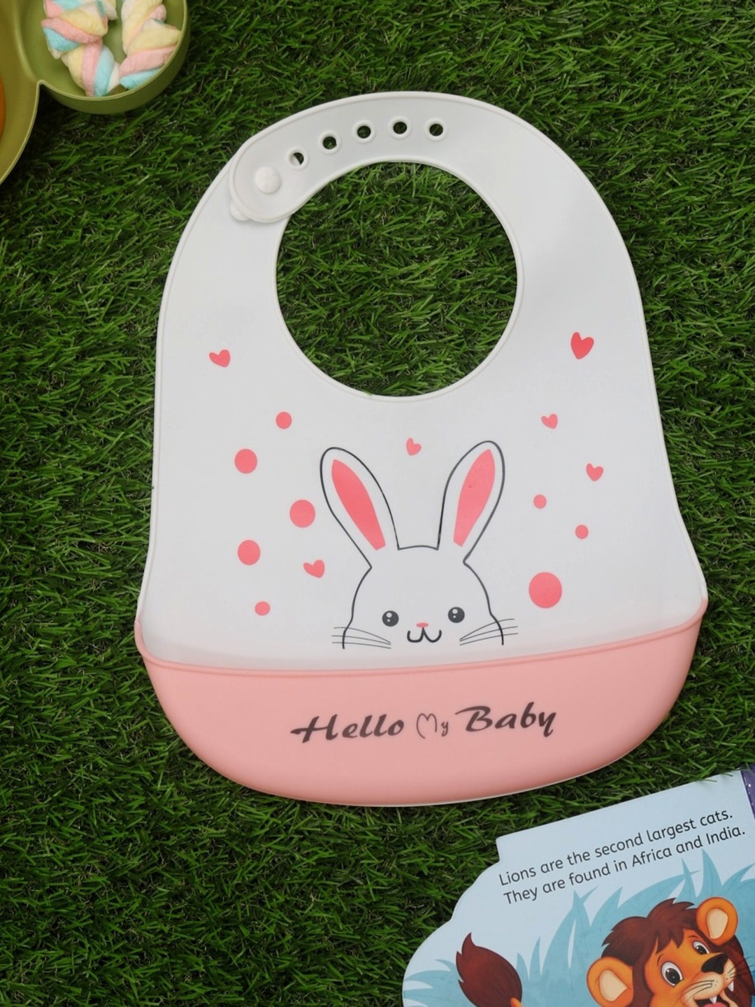 

Yellow Bee Infants Girls Bunny Printed Bibs With Crumb Catcher, White