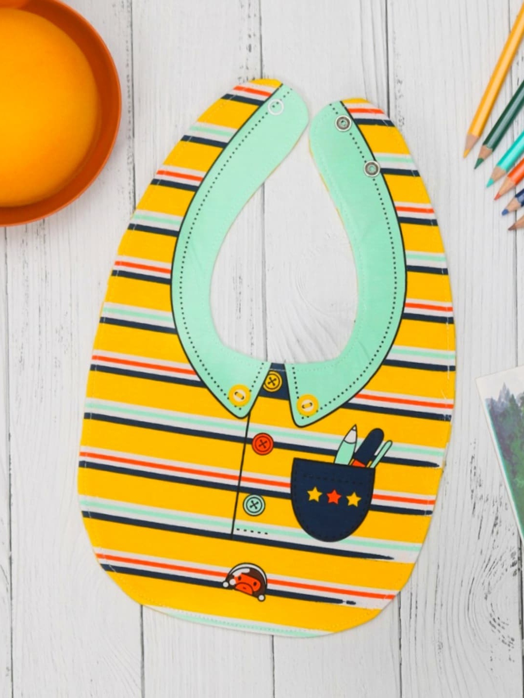 

Yellow Bee Infants Boys Striped & Shirt Printed Reversible Bibs
