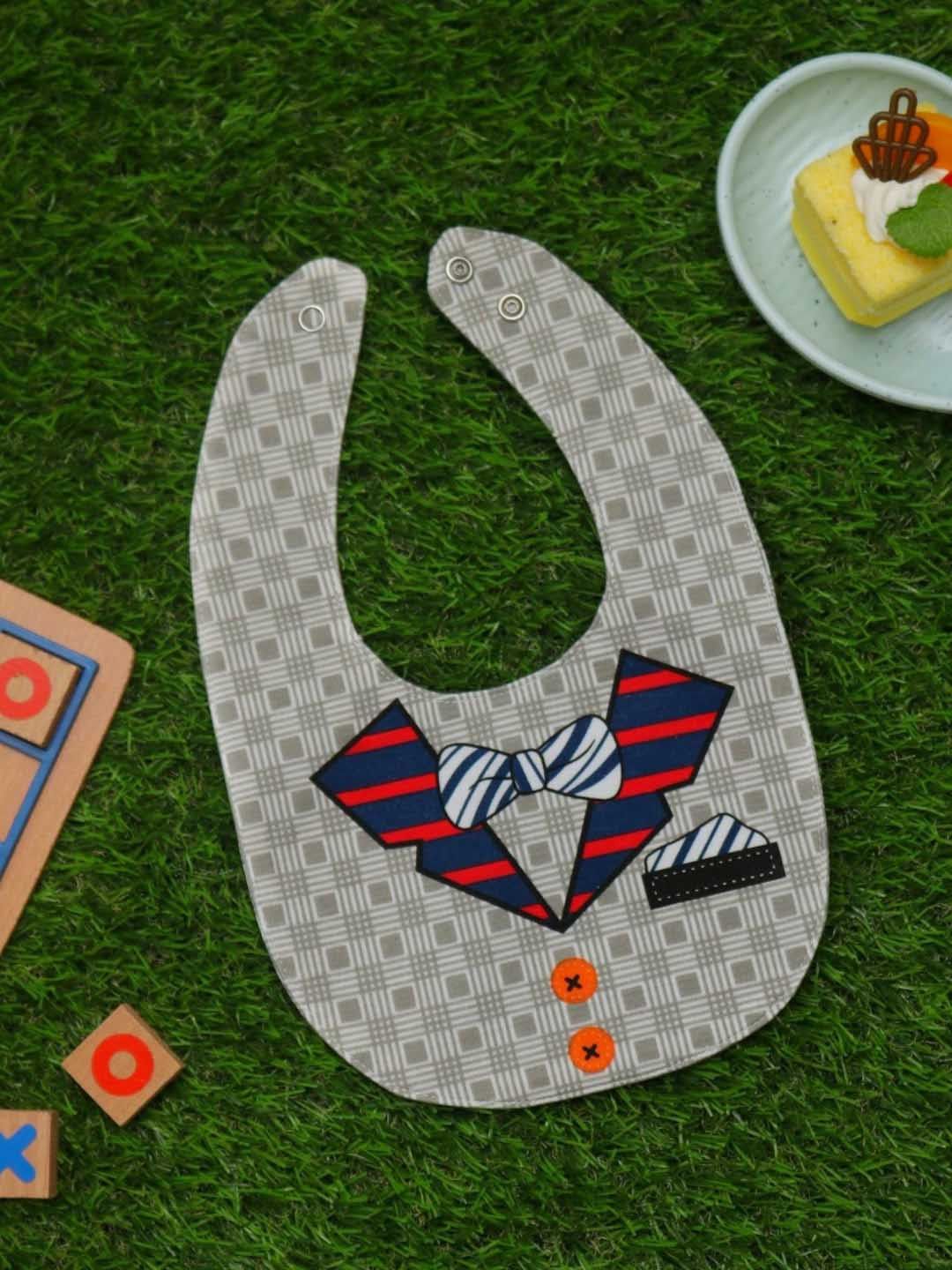 

Yellow Bee Infants Boys Collar Shirt Printed Reversible Bibs, Grey