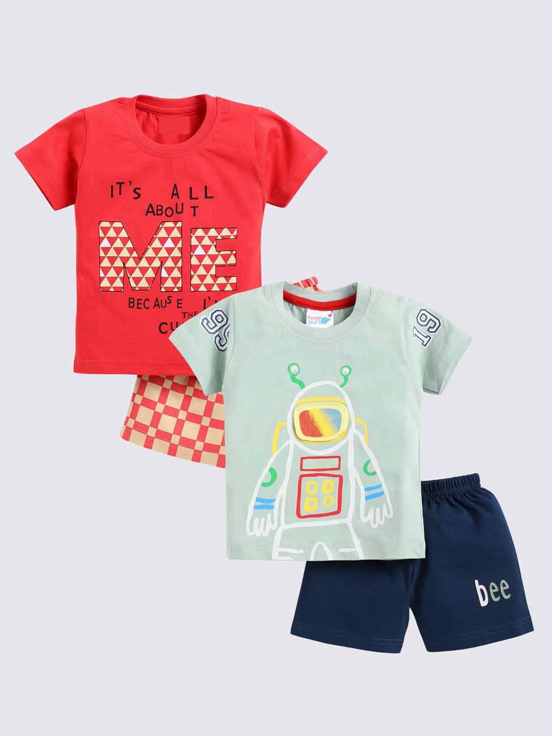 

Toonyport Boys Pack Of 2 Printed Pure Cotton T-shirt with Shorts, Red
