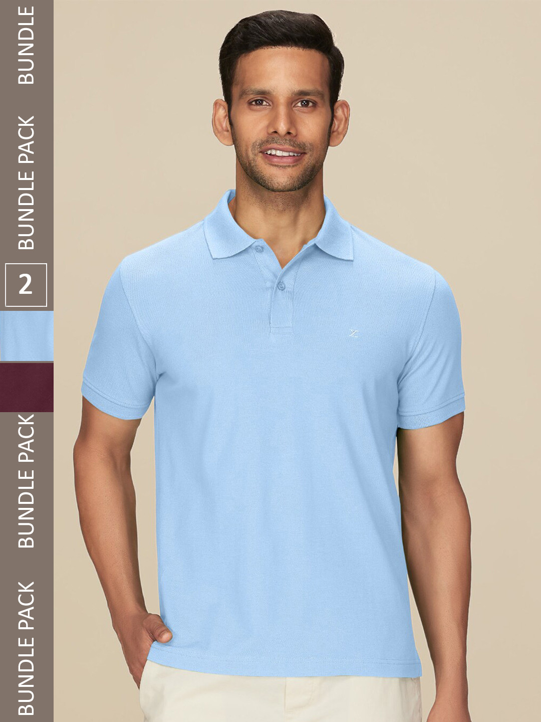 

XYXX Pack of 2 Polo Collar Pure Cotton Antimicrobial T-shirts, Blue