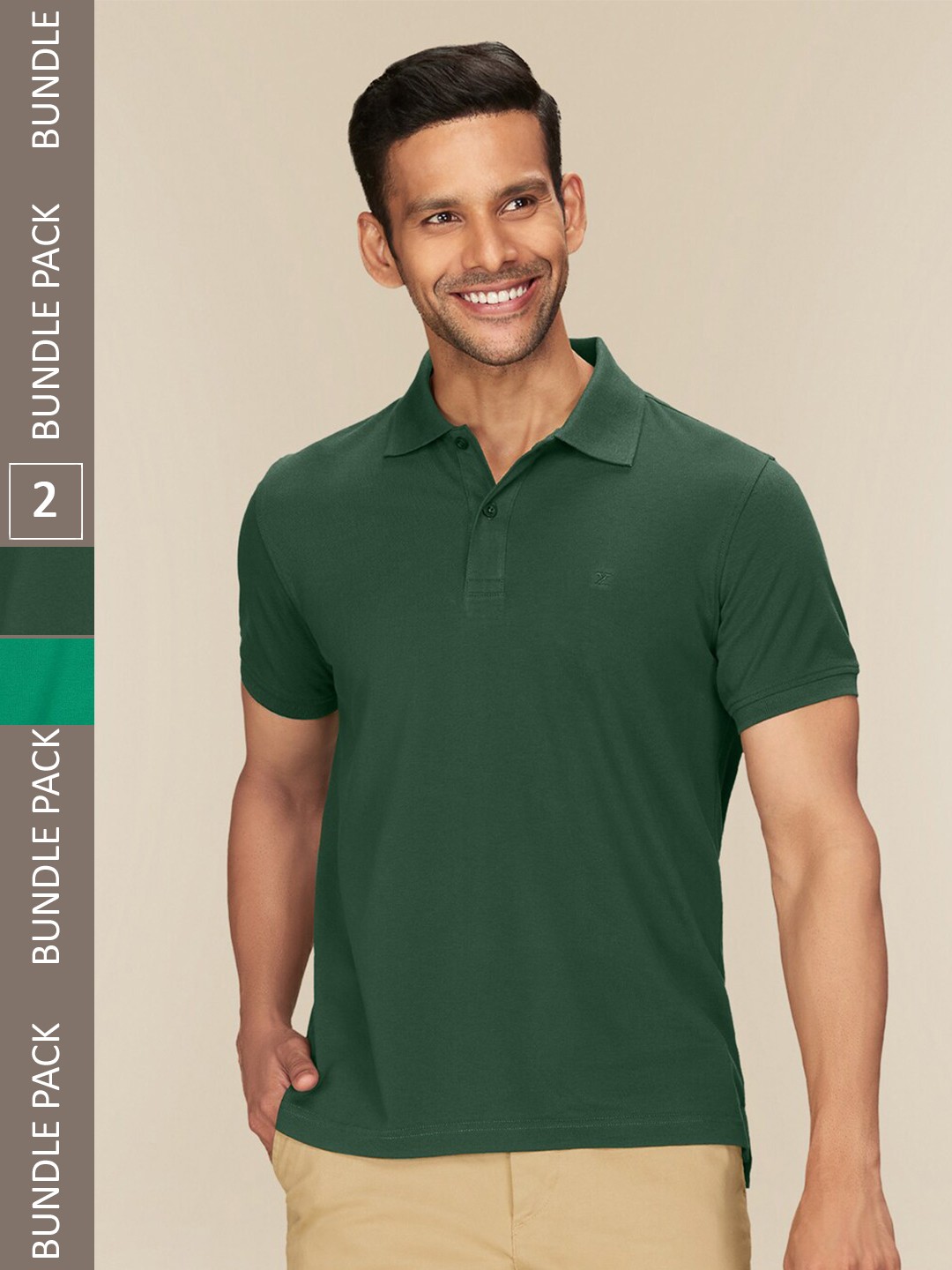 

XYXX Pack Of 2 Polo Collar Pure Cotton Antimicrobial T-shirt, Green