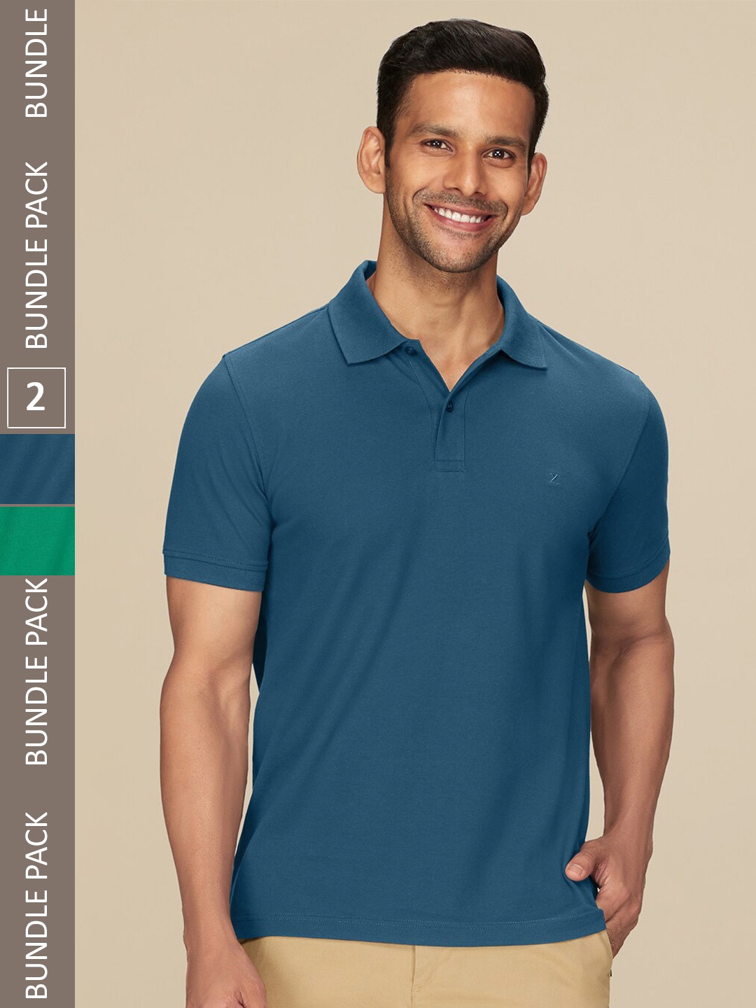 

XYXX Pack of 2 Polo Collar Pure Cotton Antimicrobial T-shirts, Teal