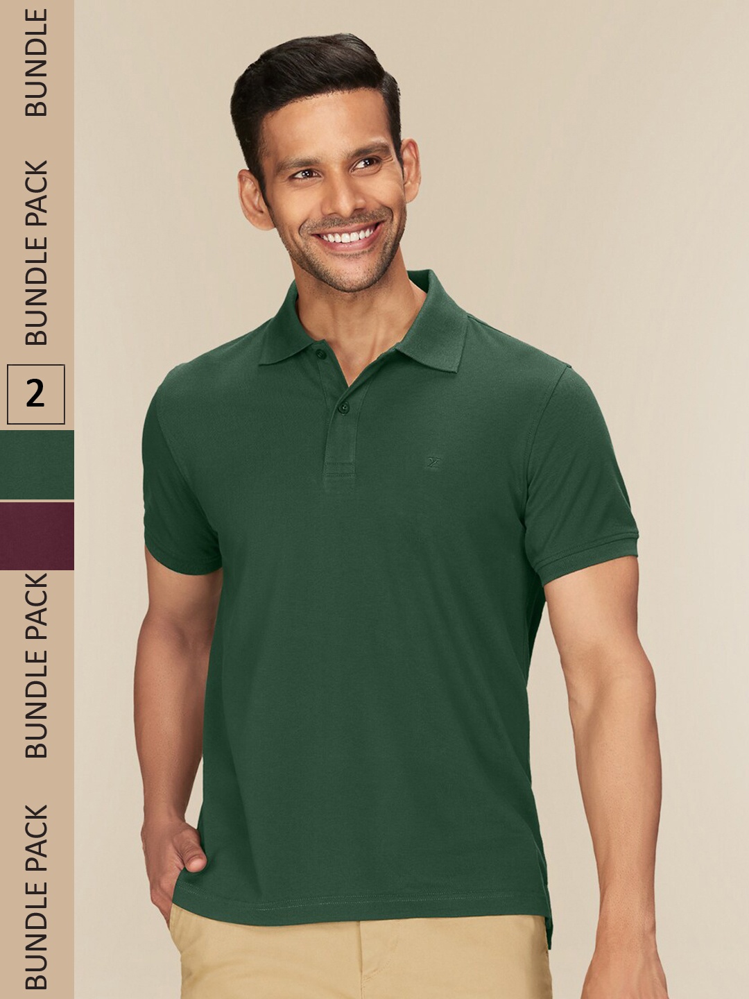 

XYXX Pack Of 2 Polo Collar Pure Cotton Antimicrobial T-shirt, Green