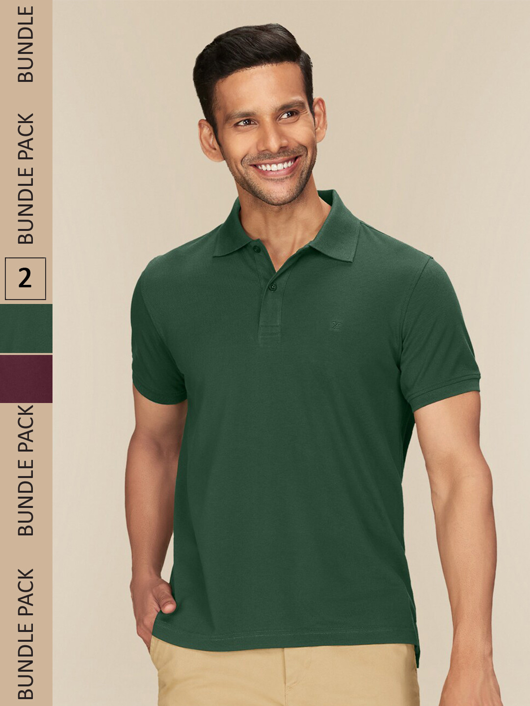

XYXX Pack Of 2 Polo Collar Pure Cotton Antimicrobial Sports T-shirt, Green