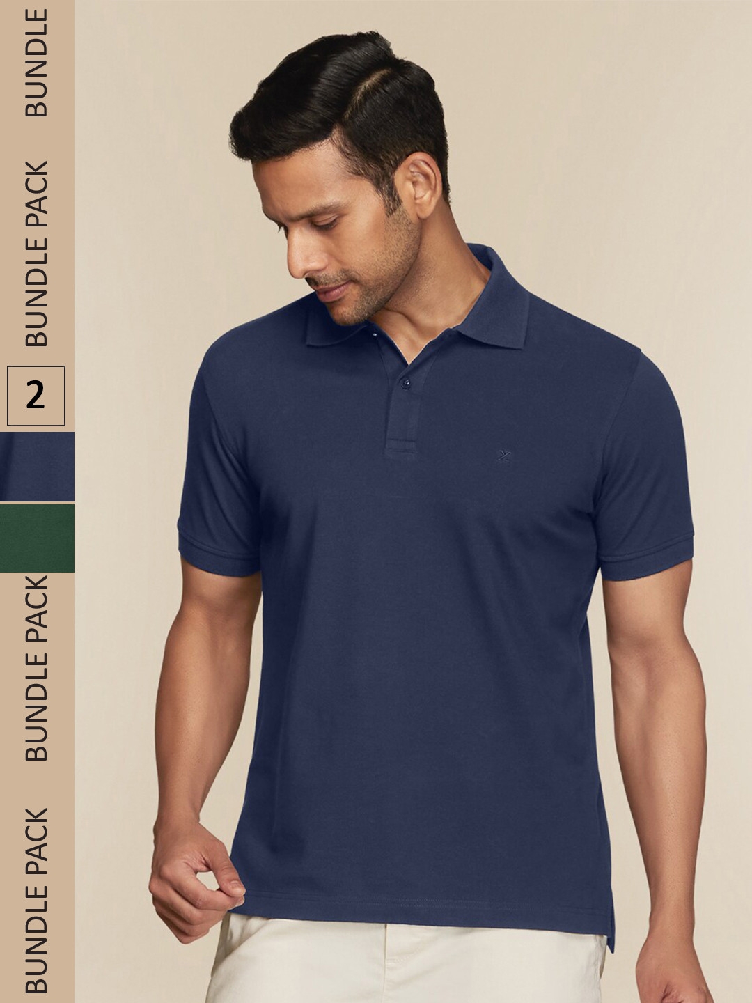 

XYXX Pack of 2 Polo Collar Antimicrobial Pure Cotton T-shirt, Navy blue