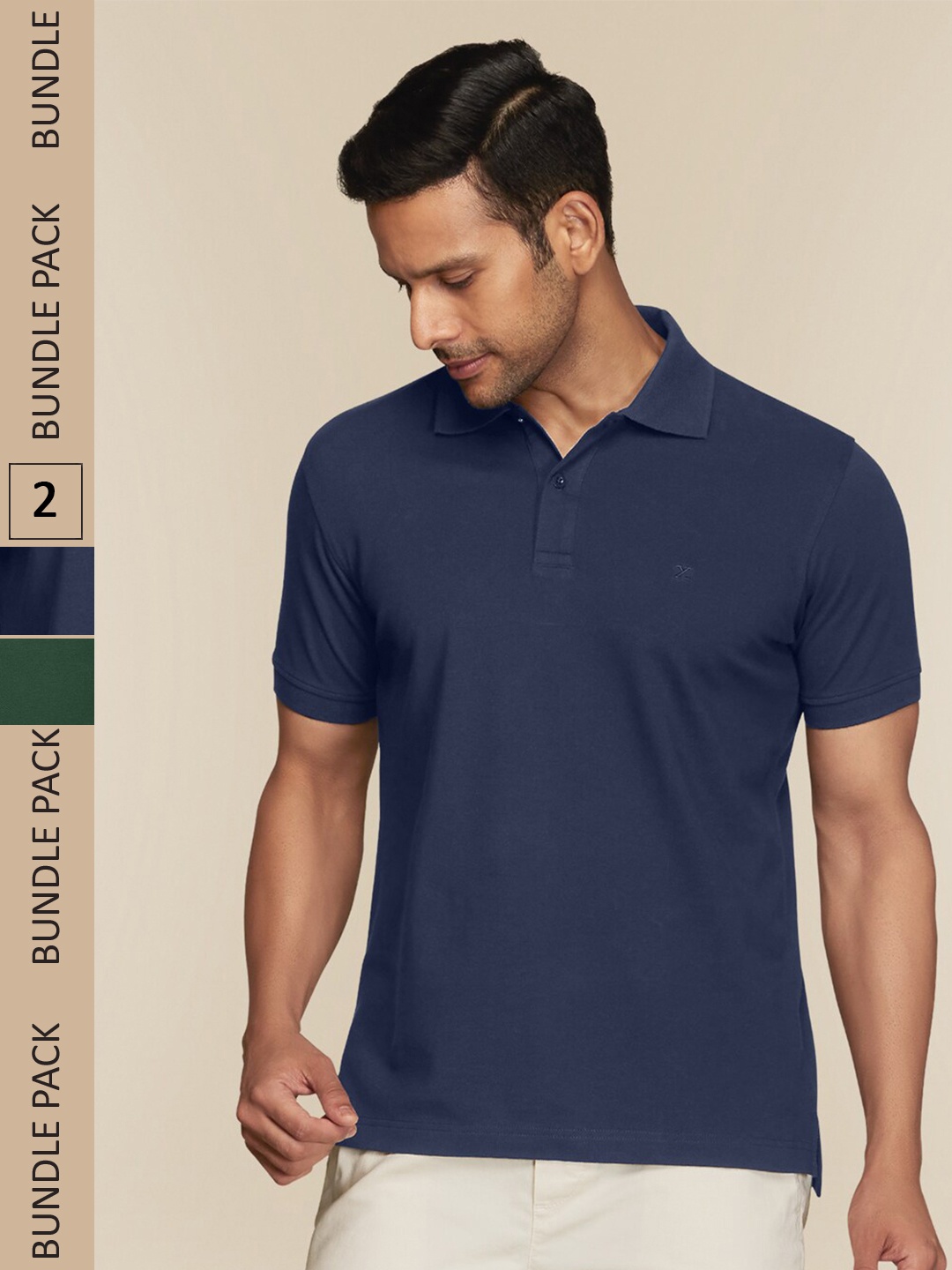 

XYXX Pack of 2 Polo Collar Pure Cotton Antimicrobial T-shirts, Blue
