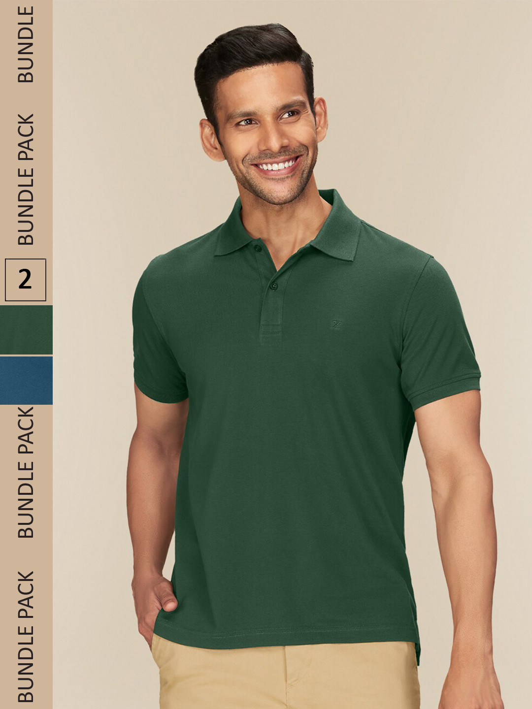 

XYXX Pack of 2 Nova Polo Collar Pure Cotton Antimicrobial T-shirts, Green