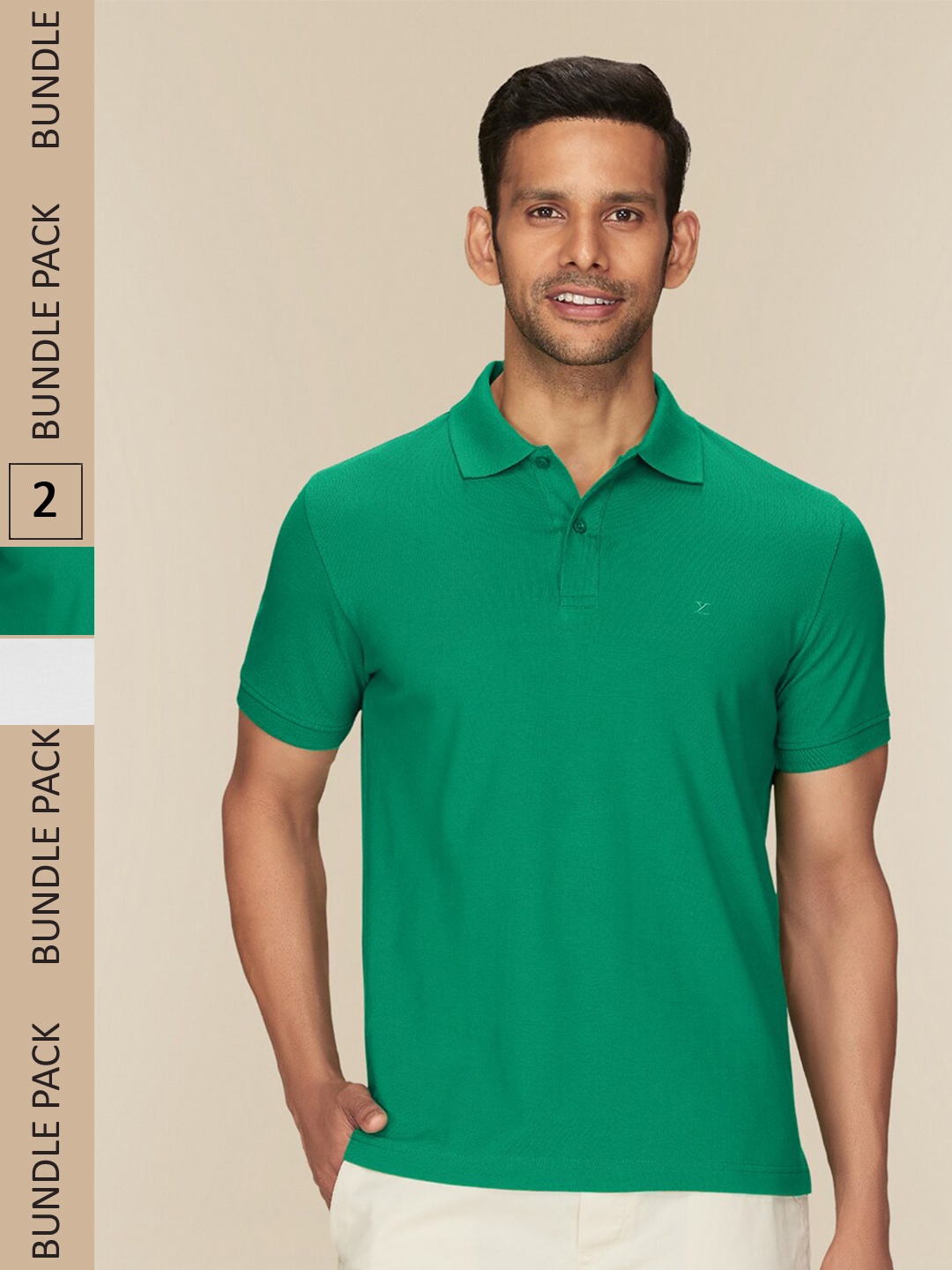 

XYXX Pack Of 2 Polo Collar Pure Cotton Antimicrobial T-shirt, Green