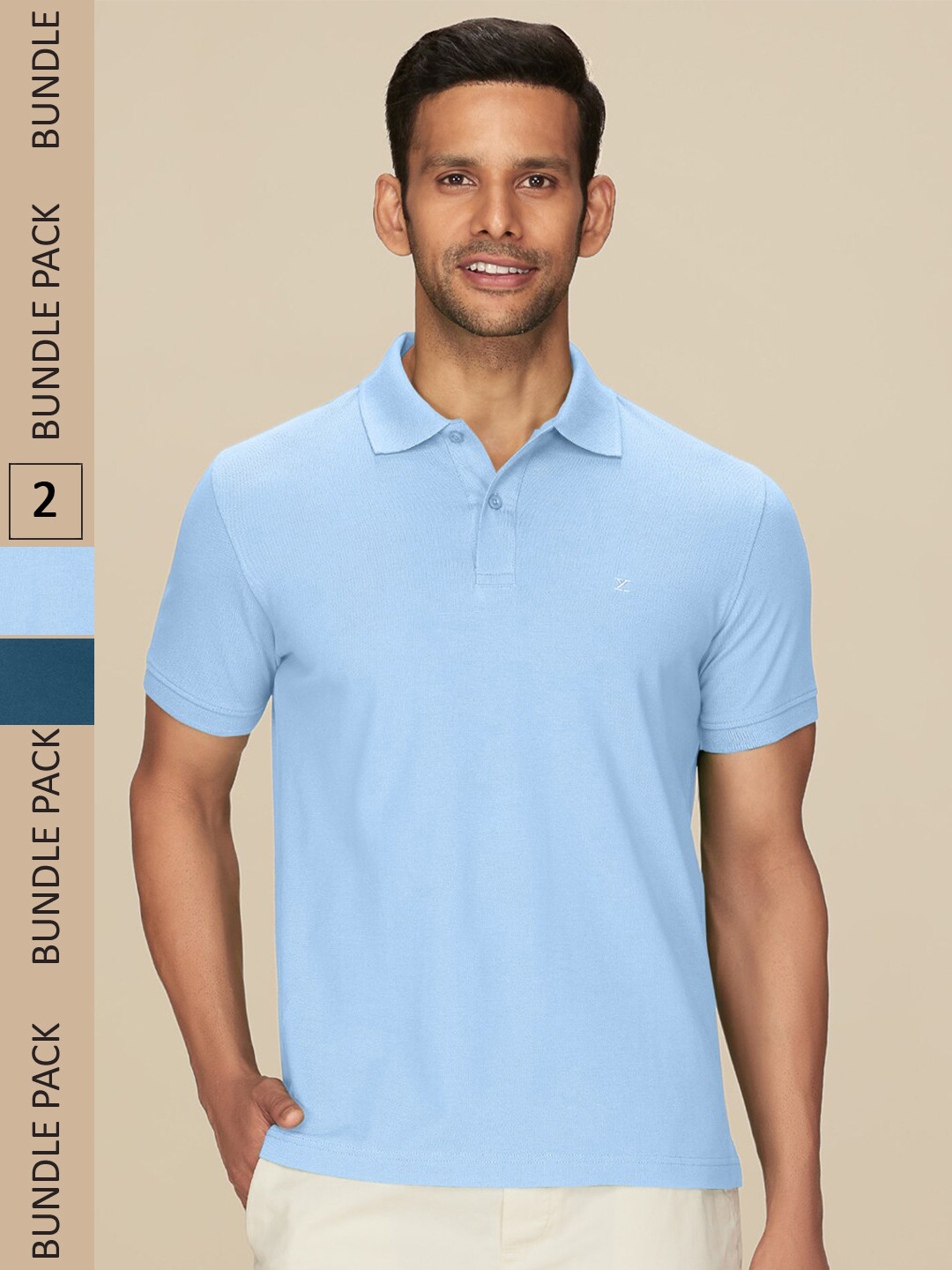 

XYXX Pack Of 2 Polo Collar Pure Cotton Antimicrobial T-shirt, Blue