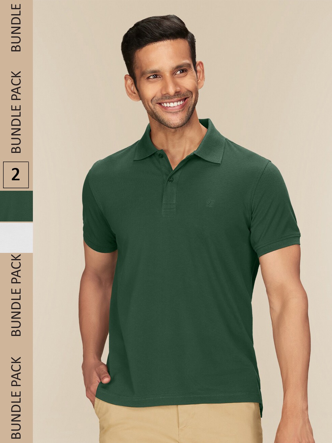 

XYXX Pack Of 2 Polo Collar Antimicrobial Pure Cotton T-shirt, Green