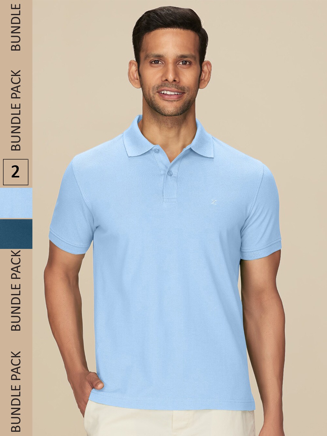 

XYXX Pack Of 2 Polo Collar Pure Cotton Antimicrobial T-Shirts, Blue