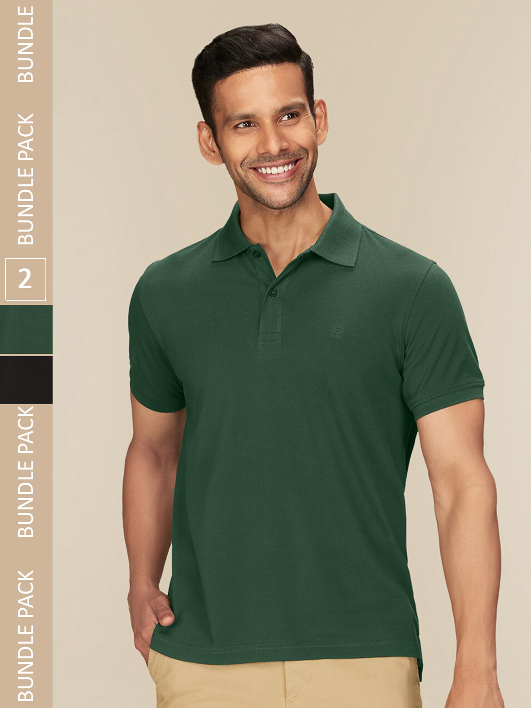 

XYXX Pack Of 2 Polo Collar Pure Cotton Antimicrobial Sports -shirt, Green
