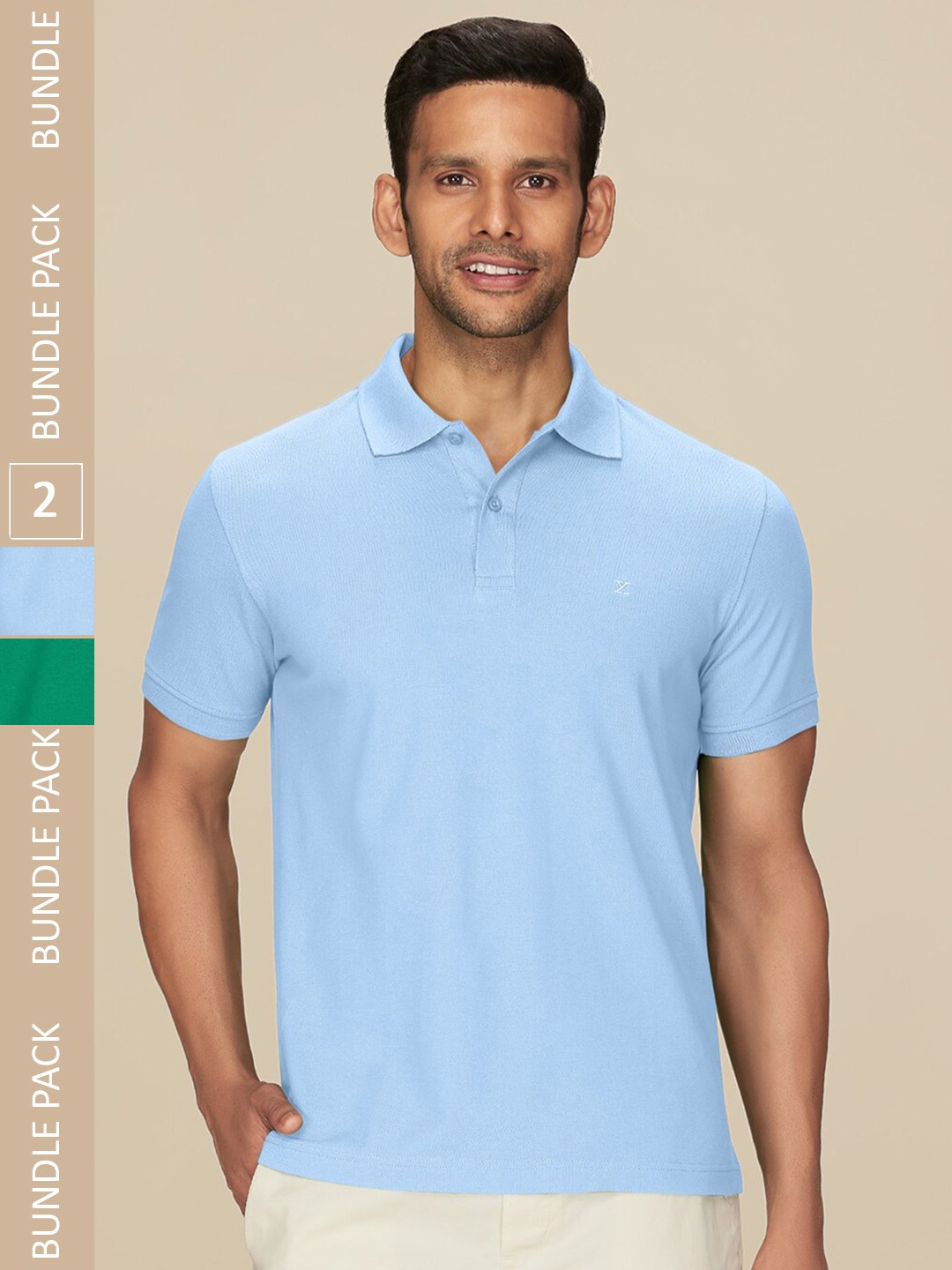 

XYXX Pack Of 2 Polo Collar Pure Cotton Antimicrobial T-Shirt, Blue
