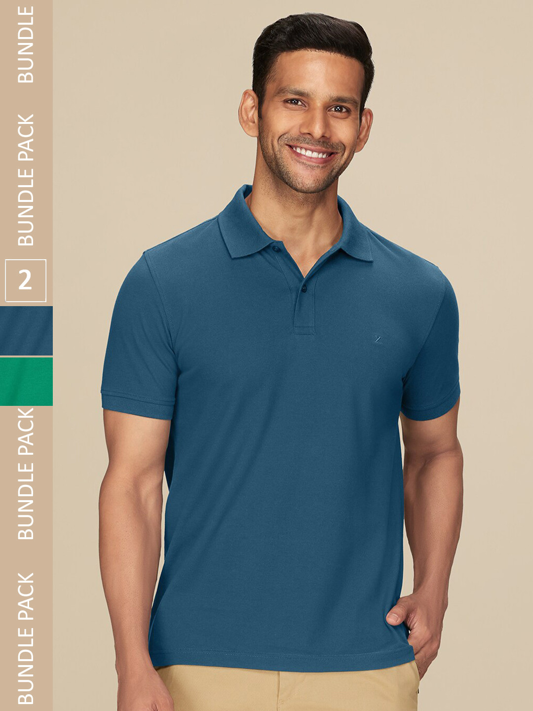 

XYXX Pack Of 2 Polo Collar Pure Cotton Antimicrobial T-shirt, Teal