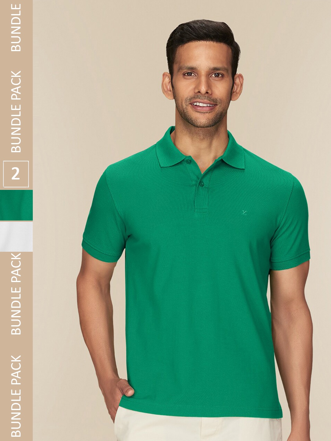 

XYXX Pack Of 2 Polo Collar Pure Cotton Antimicrobial T-Shirts, Green