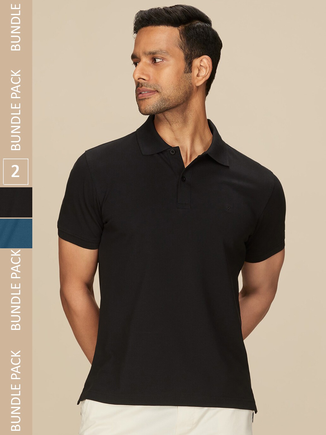 

XYXX Pack Of 2 Polo Collar Pure Cotton Antimicrobial Sports T-shirt, Black