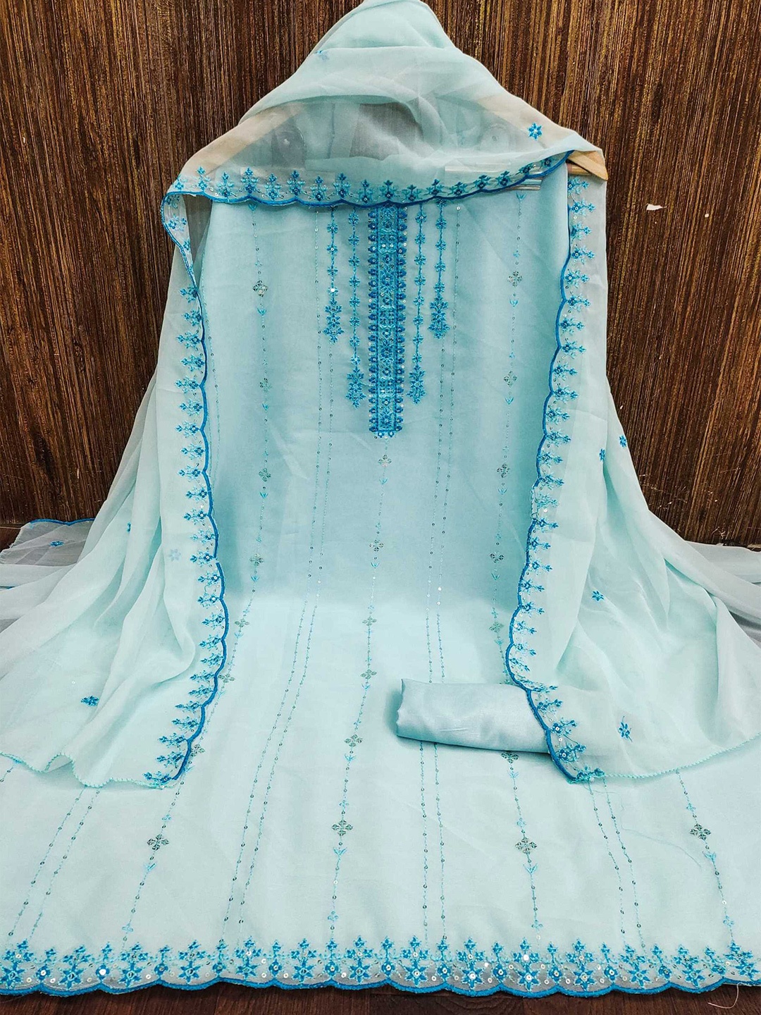 

KALINI Floral Embroidered Sequinned Unstitched Dress Material, Blue
