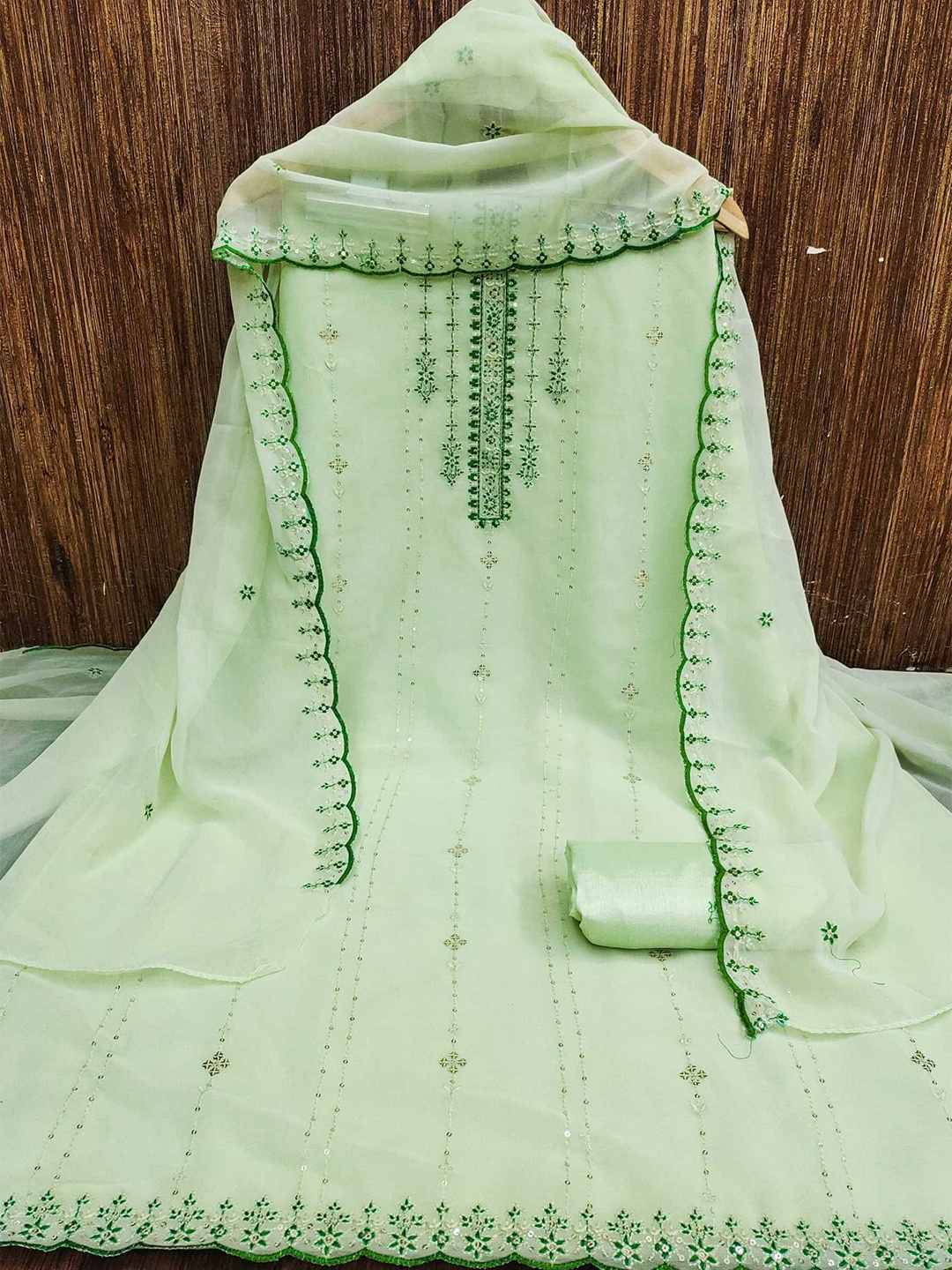 

KALINI Embroidered Unstitched Dress Material, Green