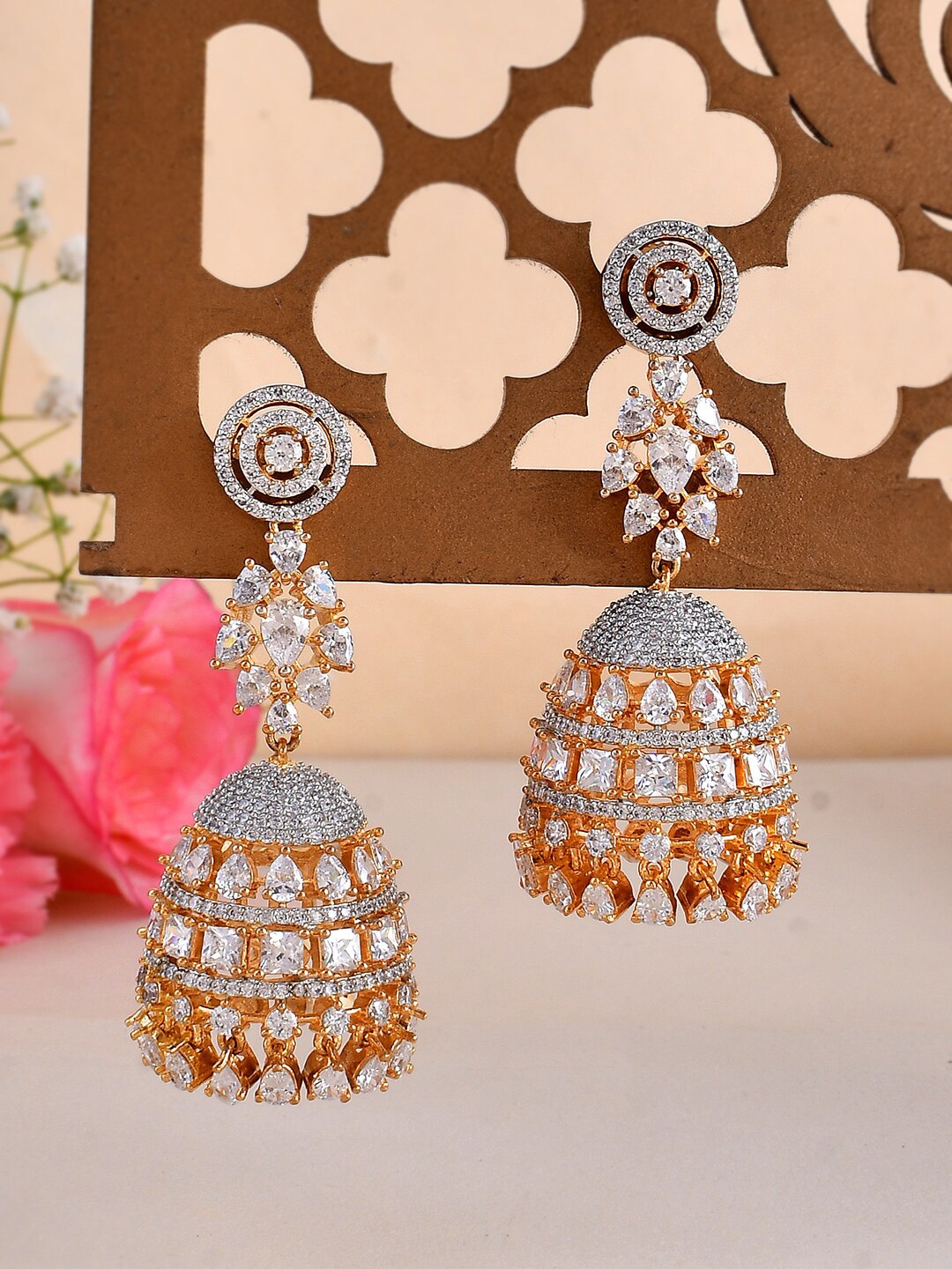 

Voylla Gold Plated Cubic Zirconia Studded Jhumkas