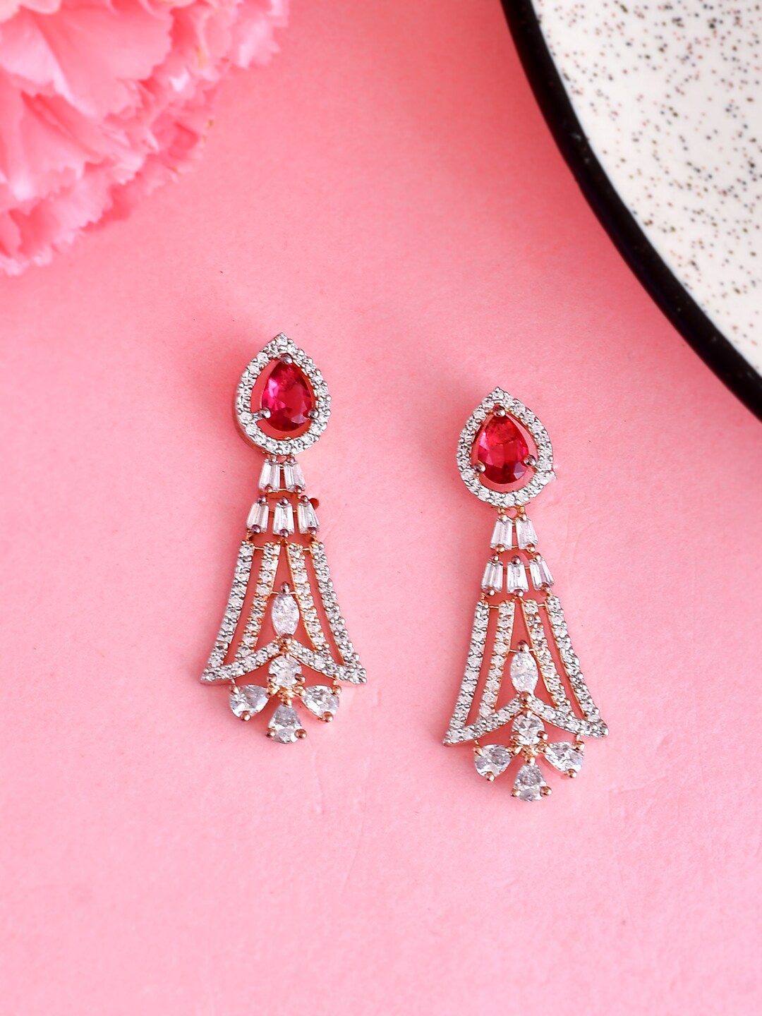 

Voylla Rose Gold-Plated Contemporary Drop Earrings