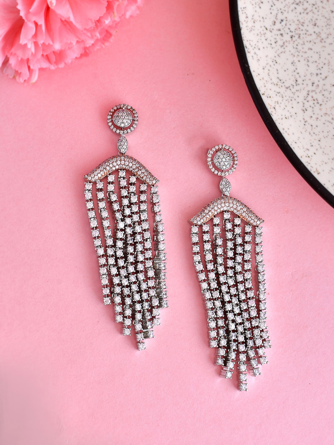 

Voylla Silver Plated CZ Studded Drop Earrings