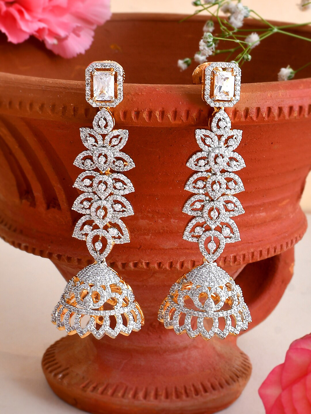 

Voylla Gold Plated CZ Studded Drop Earrings