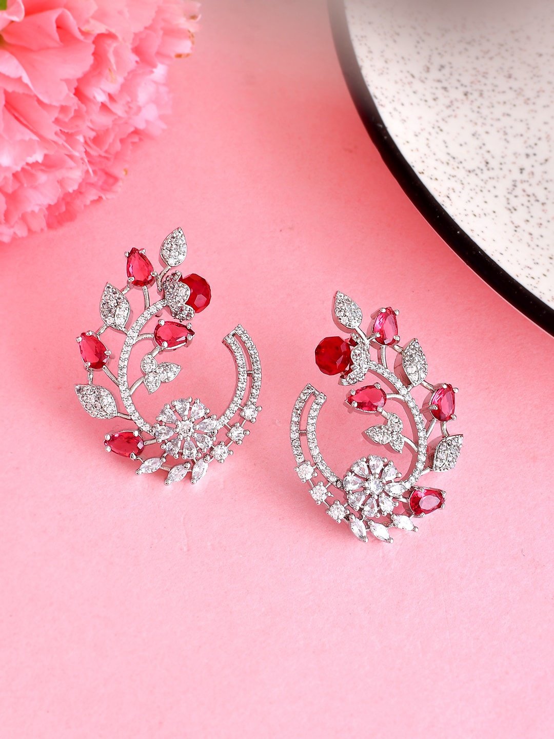 

Voylla Rhodium-Plated Cubic Zirconia Contemporary Studs Earrings, Silver