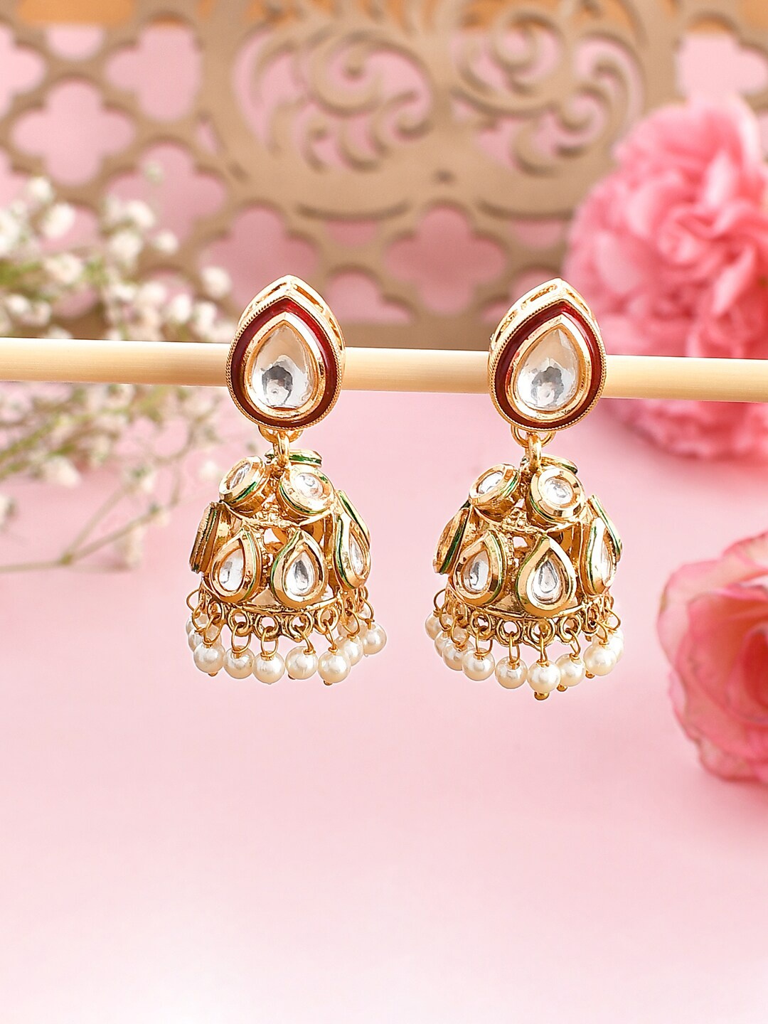 

Voylla Gold-Plated Kundan Contemporary Jhumkas