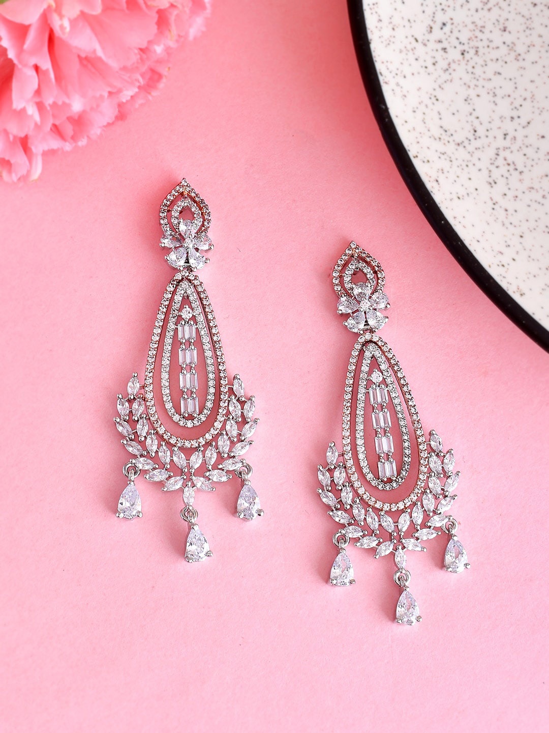 

Voylla Silver-Plated Contemporary Drop Earrings