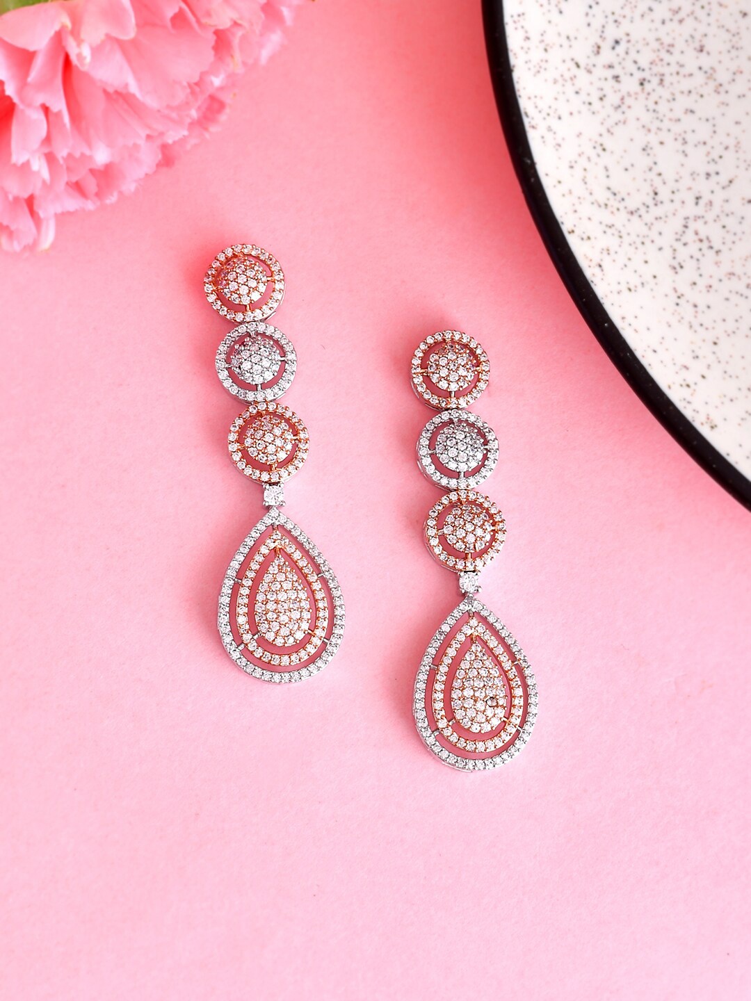 

Voylla Rose Gold Plated CZ Studded Drop Earrings