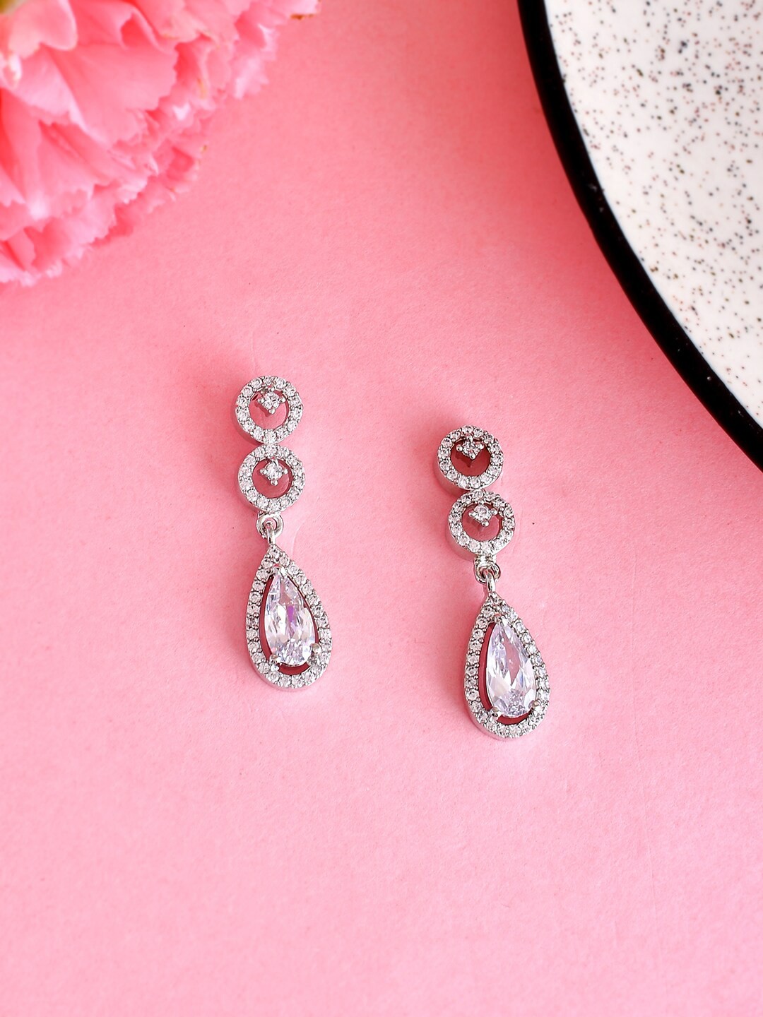 

Voylla Rhodium-Plated Contemporary Drop Earrings, Silver