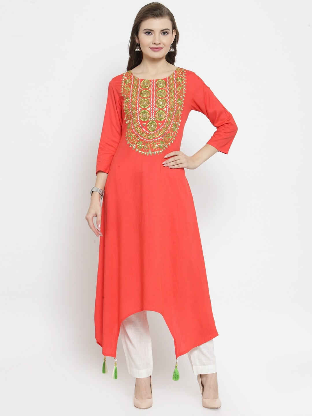 

Geroo Jaipur Ethnic Motif Embroidered A-Line Kurta, Pink