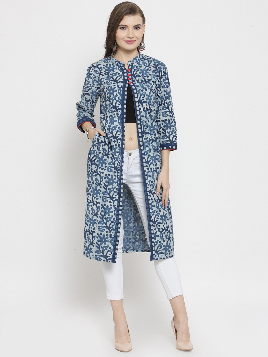 

Geroo Jaipur Ethnic Motif Printed Longline Shrug, Blue