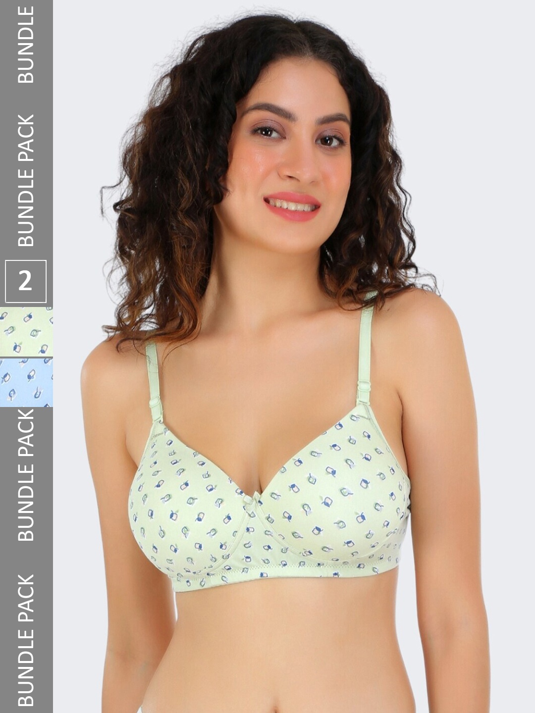 

POOJA RAGENEE Pack Of 2 Printed Full Coverage Lightly Padded Bra With All Day Comfort, Green