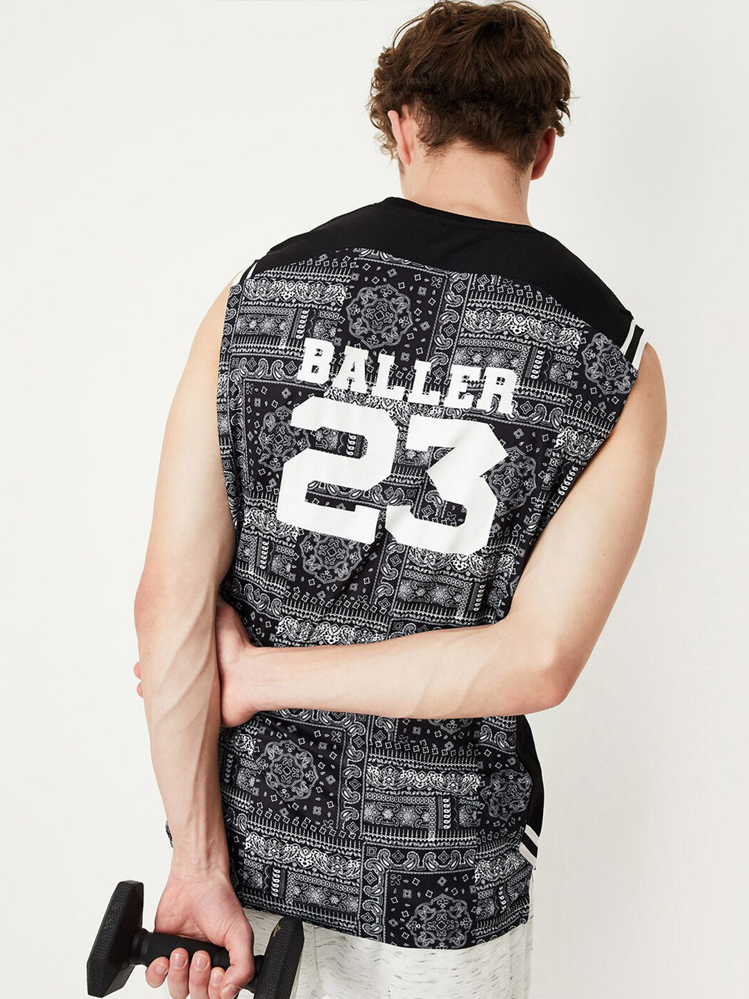 

max Varsity Printed Sleeveless T-shirt, Black