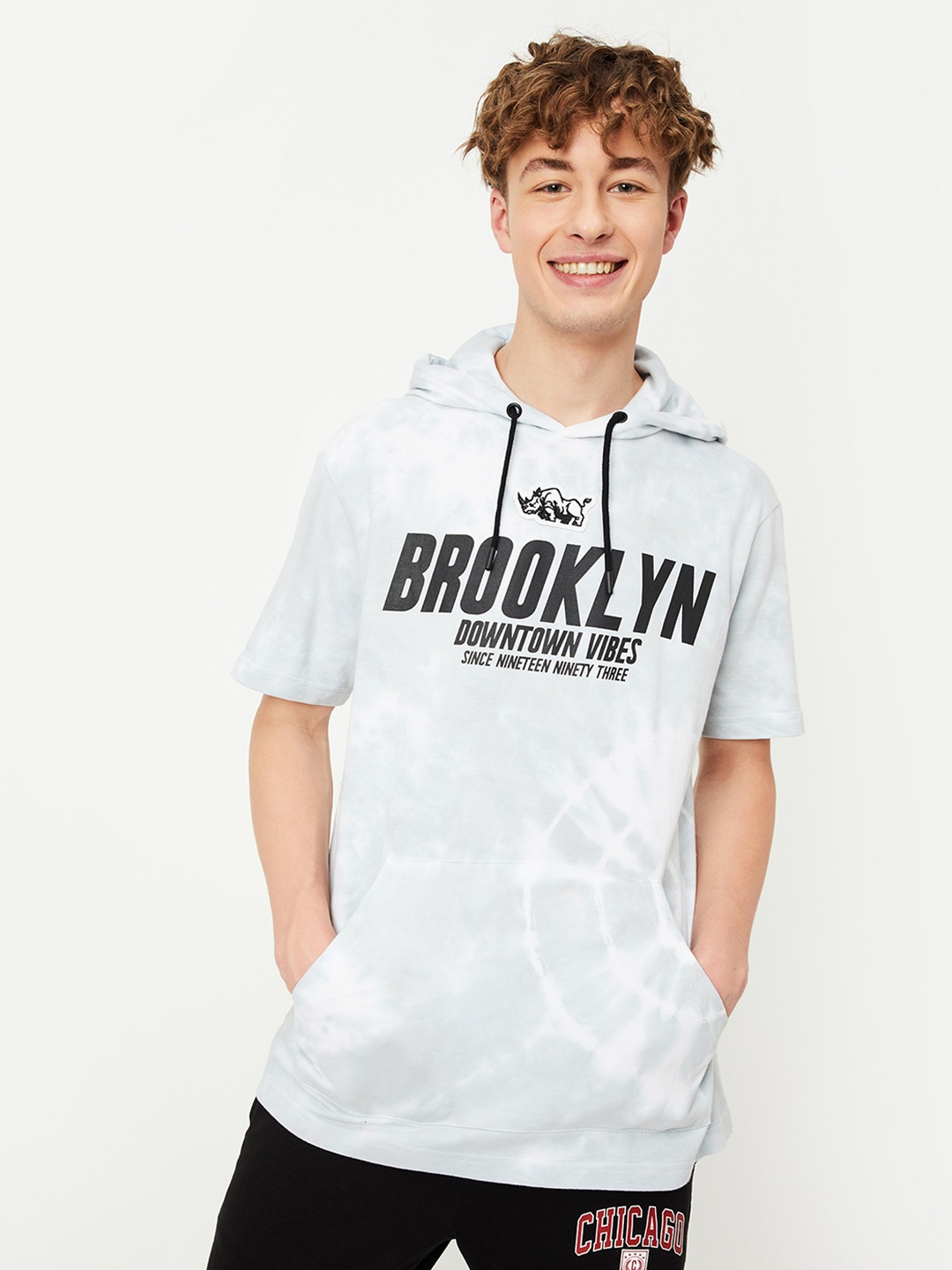 

max Typography Printed Hooded Pure Cotton Casual T-shirt, White