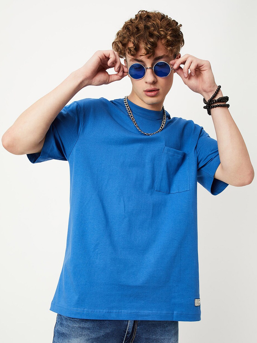 

max Round Neck Pure Cotton T-shirt, Blue
