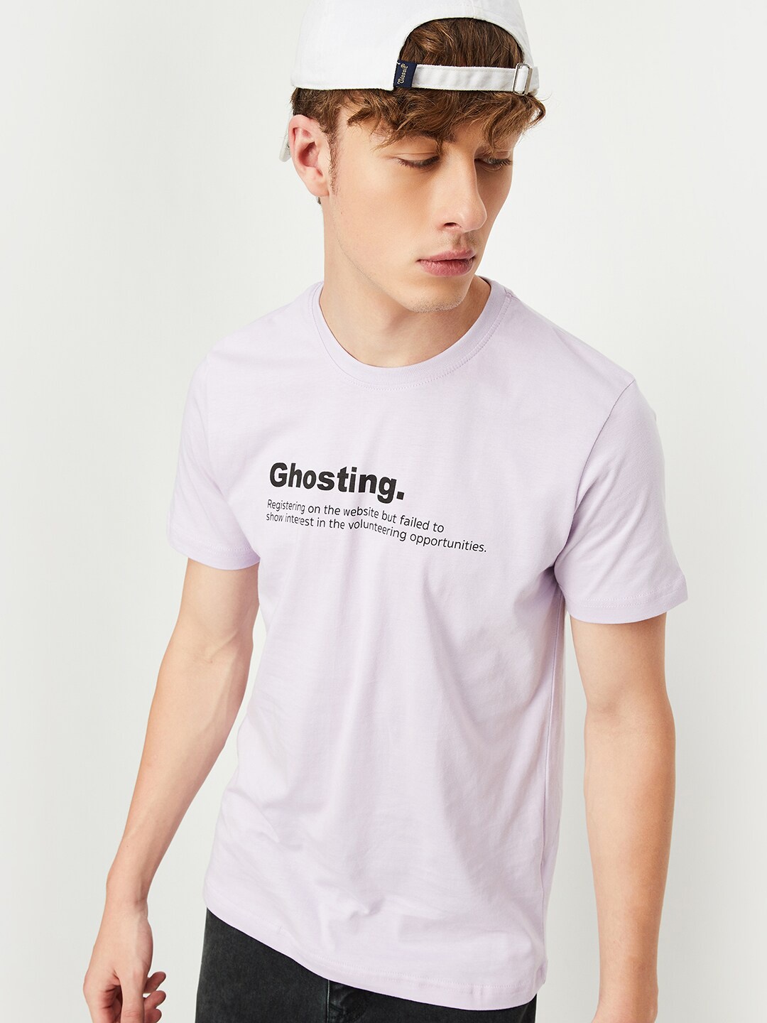 

max Typography Printed Pure Cotton T-shirt, Purple